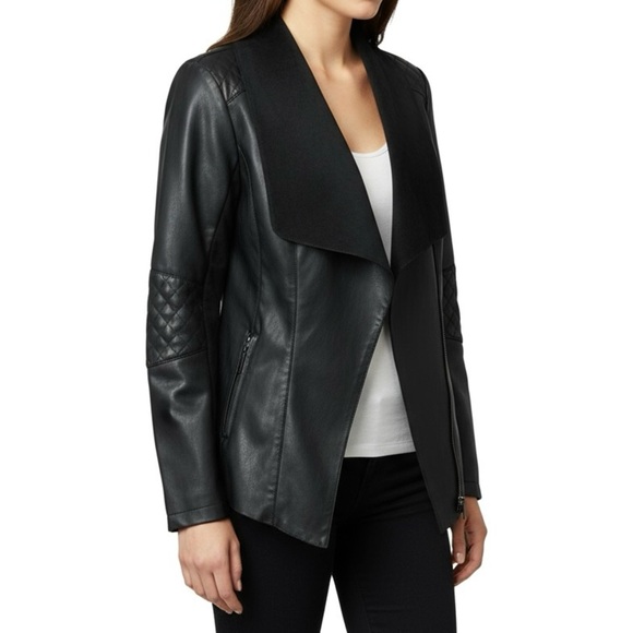 ALFANI Faux Leather and Suede Feel Waterfall Open Front Jacket - Picture 1 of 13